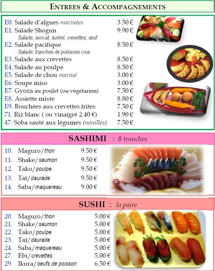 Menu sur place — Le Shogun (1)